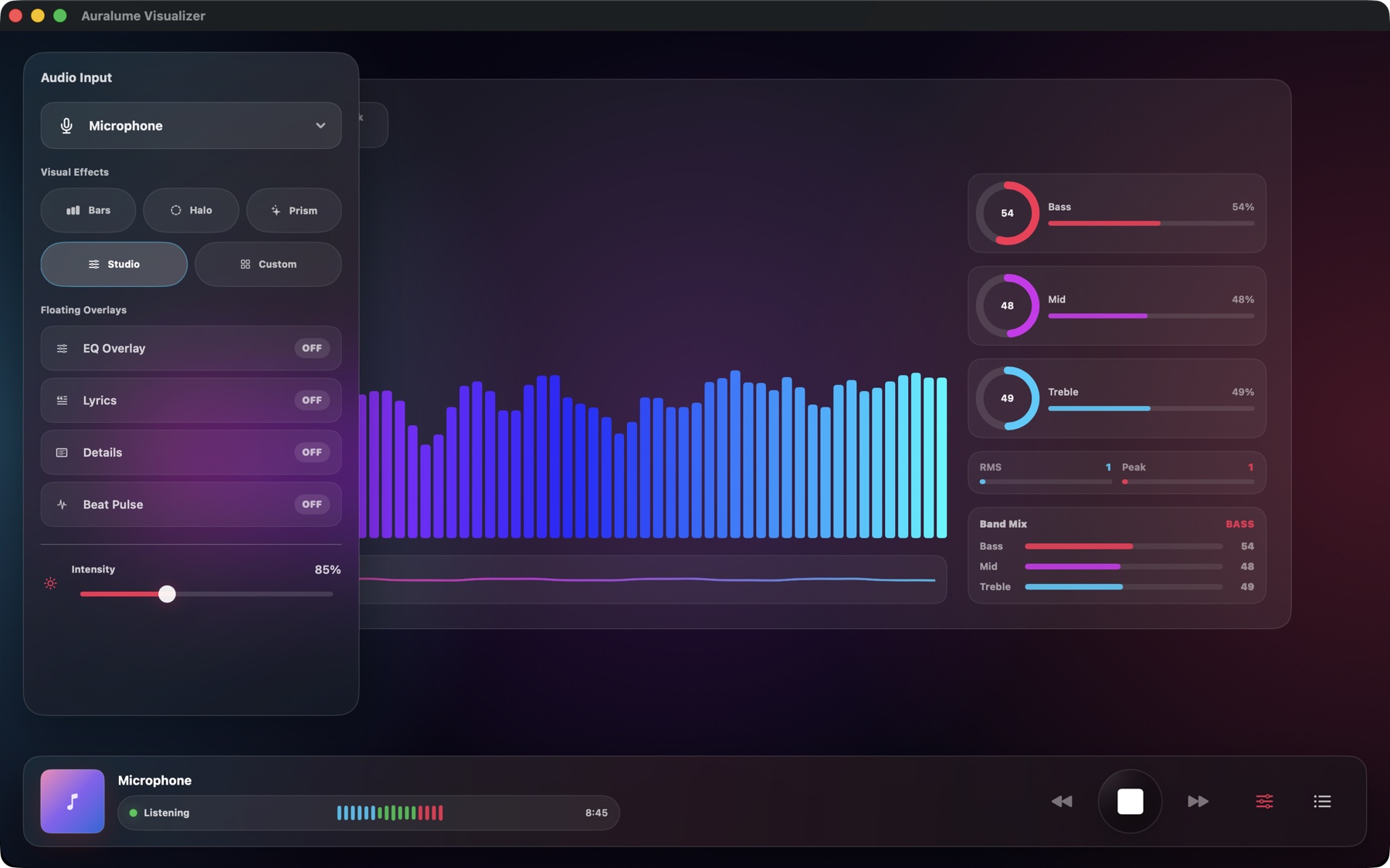 Auralume Visualizer Studio mode preview
